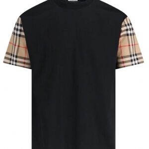 Burberry Black T-Shirt with Checkered Sleeves
